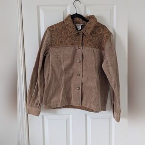 Brown Corduroy Jacket with Patterned Yoke